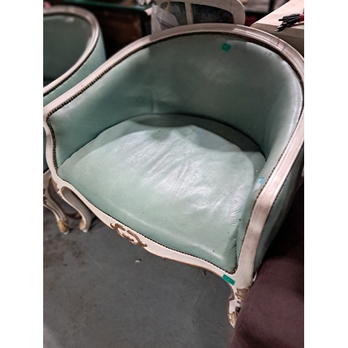 189 - Pair of Green Tub Salon Style Armchairs - generous proportions