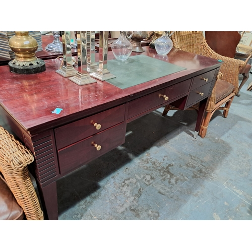 19 - Mahogany Finish Writing Table with Inset Leather Top over 5 Drawers on Tapered Legs (154cm x 65cm x ... 