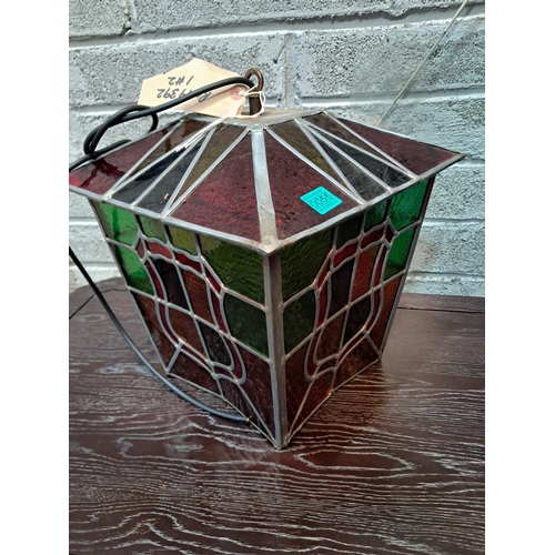 55 - Good Leaded Glass Lantern Light Fitting (40cm x 35cm x 35cm)