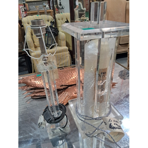 7 - Two Perspex Column Table Lamps (Taller 58cm)