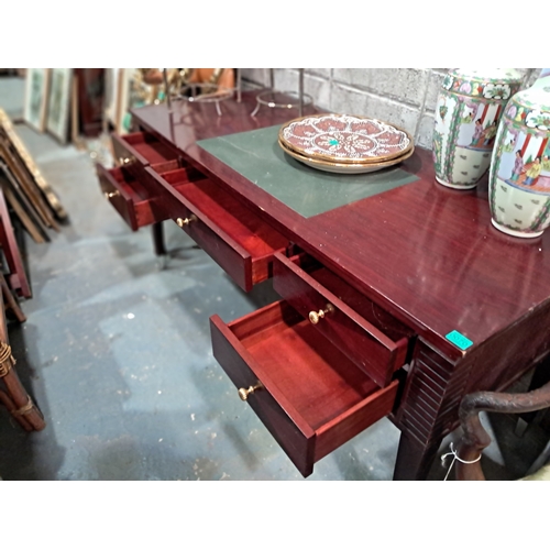 70 - Mahogany Finish Writing Table with Inset Leather Top over 5 Drawers on Tapered Legs (154cm x 65cm x ... 