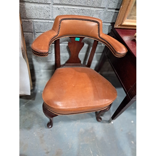 79 - Georgian Style Mahogany Cockfighting Chair with Leather Upholstery on Pad Feet