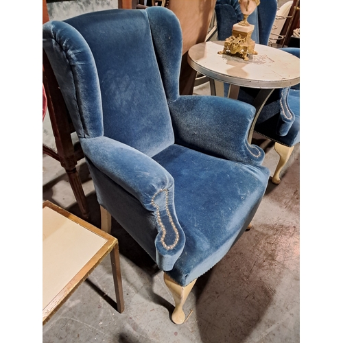 238 - Pair of Blue Upholstered Ladies Armchairs