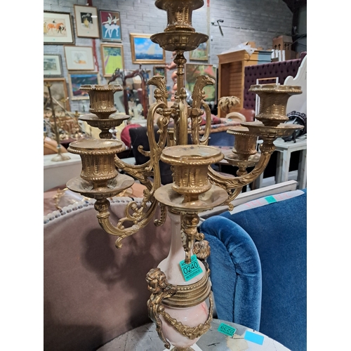 240 - Brass and Marble Candelabra (62cm Tall)