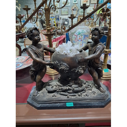 266 - Bronzed Figure of Cherubs on a Marble Base - 20th Century (40cm x 48cm x 25cm)