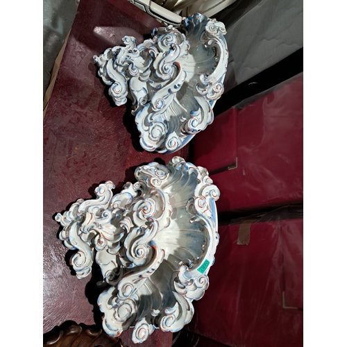 287 - Pair of Oversize Continental Porcelain Brackets with Floral Decoration (60cm Wide x 41cm High)