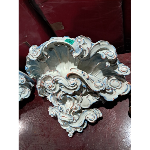 287 - Pair of Oversize Continental Porcelain Brackets with Floral Decoration (60cm Wide x 41cm High)