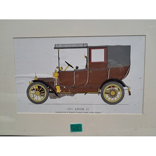 291 - Set of 3 Framed Vintage Car Prints (Each 56cm x 41cm)