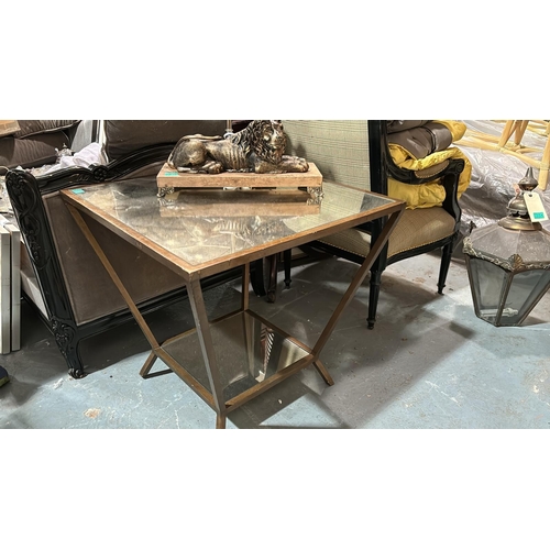 333 - Art Deco Style Metal and Mirror Glass Occasional or Lamp Table (70cm x 70cm x 67cm)