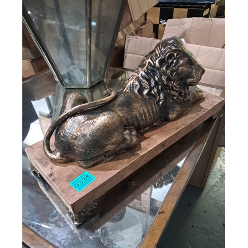 335 - Recumbrant Lion Figure on Stand (46cm x18cm x 22cm)