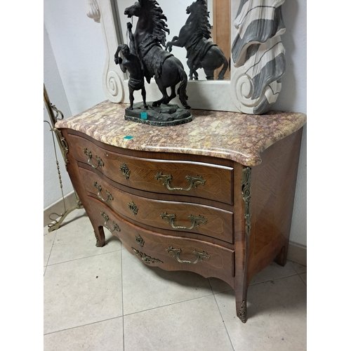 396 - Early 20th Century French Commode Chest of 3 Drawers with serpentine Marble top, Gilt Metal mounts o... 