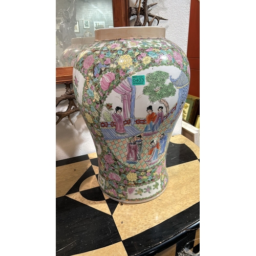 403 - Large Oriental Pottery Jar with Famille Rose Decoration (63cm Tall)