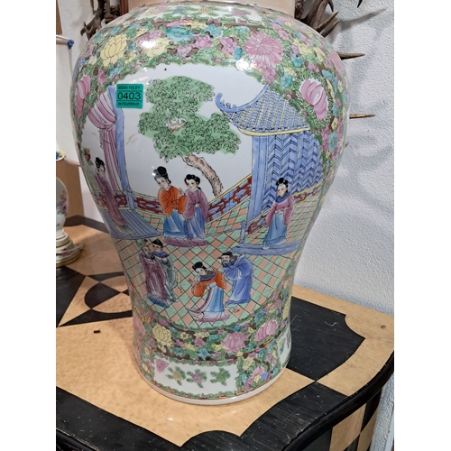 403 - Large Oriental Pottery Jar with Famille Rose Decoration (63cm Tall)