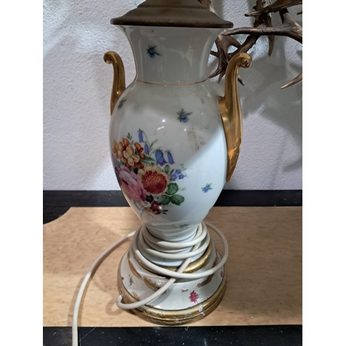 404 - Porcelain Table Lamp and Shade.  Shade is Decorated with Porcelain Flowers