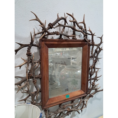 405 - Unusual Antler Mounted Wall Mirror (100cm x 100cm)