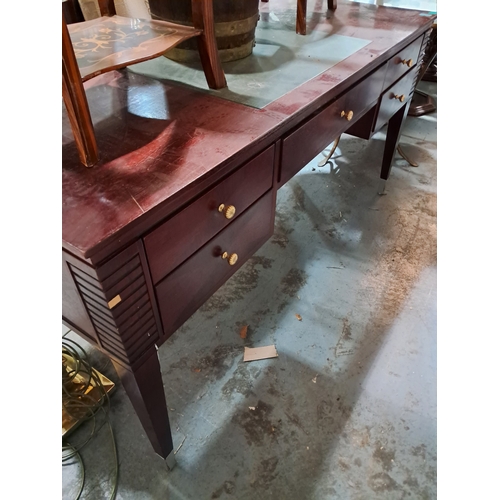 436 - Mahogany Finish Writing Table with Inset Leather Top over 5 Drawers on Tapered Legs (154cm x 65cm x ... 