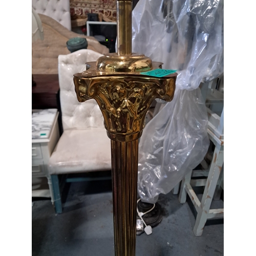 452 - Brass Corinthian Column Standard Lamp with Shade