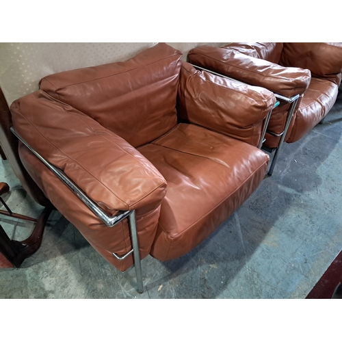 486 - Fantastic Pair of Leather and Chrome Adjustable Armchairs (100cm x 70cm x 70cm)