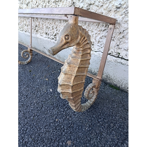 494 - Gilt Metal Seahorse Consul Table (Wall mounted) needs glass (160cm x 44cm x 30cm)