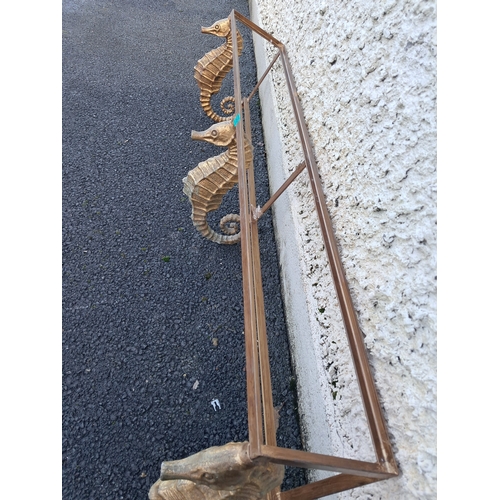 495 - Gilt Metal Seahorse Consul Table (Wall mounted) needs glass (160cm x 44cm x 30cm)