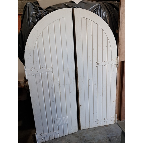 526 - Pair of Gothic Style Arch Doors with Iron Strapwork Hinges (140cm x 205cm)