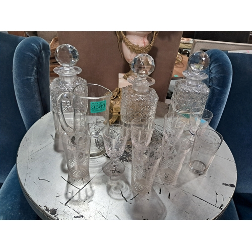 589 - Lot of Glassware including 3 matching Decanters