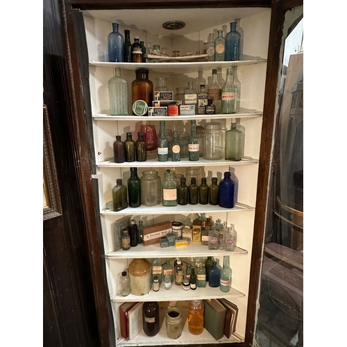 13 - Limerick Chemist Shop Corner Display Cabinet including Contents - Large Quantity of Chemist Bottles ... 
