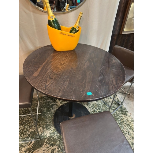 17 - Heavy Duty Oak Finish Solid High Poser Table with metal base (101cm W x 102cm)