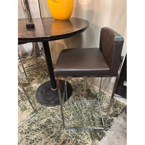 18 - Set of 3 Faux Brown Leather and Chrome High Stools