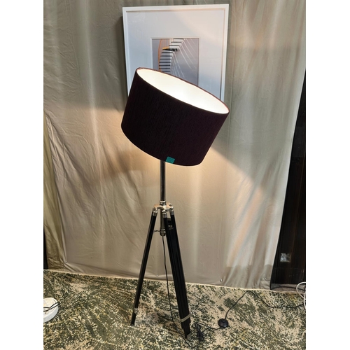 21 - Tripod Standard Lamp, Black Chrome, Adjustable Height (115cm - 200cm from base), Burgundy Shade (47c... 