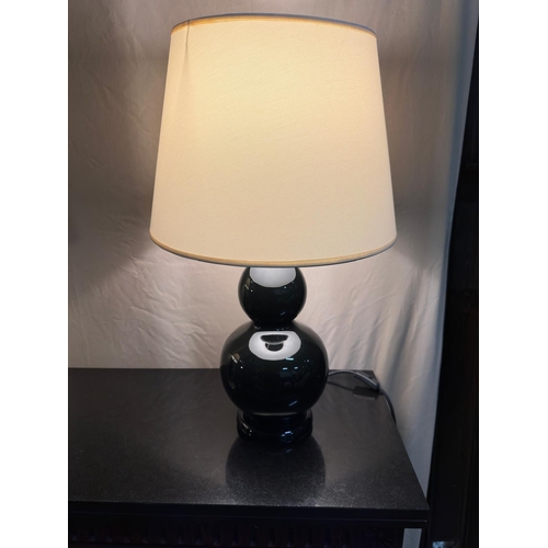 3 - Pair of Porcelain Bulbous style Lamps with Cream Shades and Low Energy Bulbs, ready to use