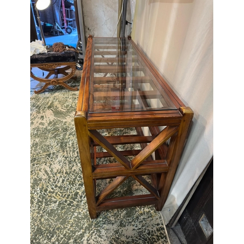 34 - Decorative Wooden Stand with Glass top (Width 150cm x Diameter 45cm x Height 75cm)