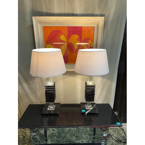 37 - 2 Glass and Marble Table Lamps with Marble Bases