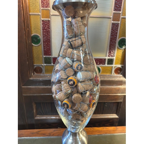 30 - Limited Edition Table Lamp - Champagne Cork filled base, Chrome and Glass with large filiment Bulb -... 