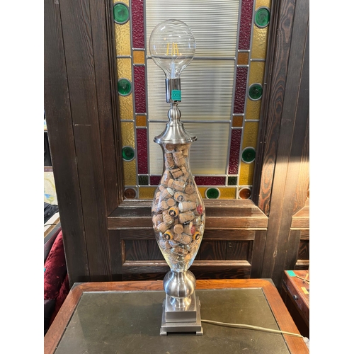 30 - Limited Edition Table Lamp - Champagne Cork filled base, Chrome and Glass with large filiment Bulb -... 