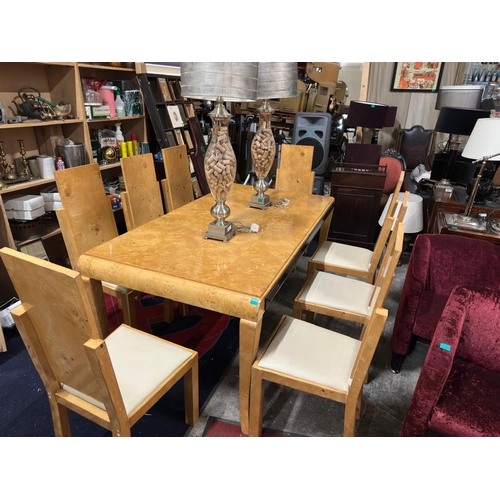 46 - 8 Seater High Back Birdseye Walnut Finish Table and Chairs (Width 100cm x Length 190cm x Height 80cm... 