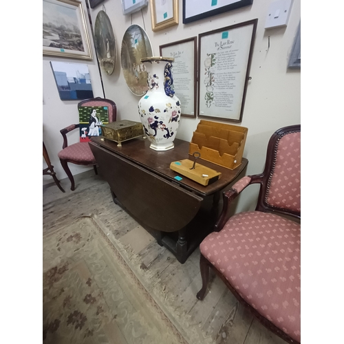 108 - Georgian Oak Drop Leaf Dining Table with Oval Drop Leaves