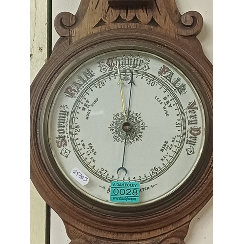 28 - Edwardian Carved Oak Barometer