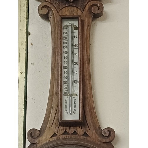 28 - Edwardian Carved Oak Barometer