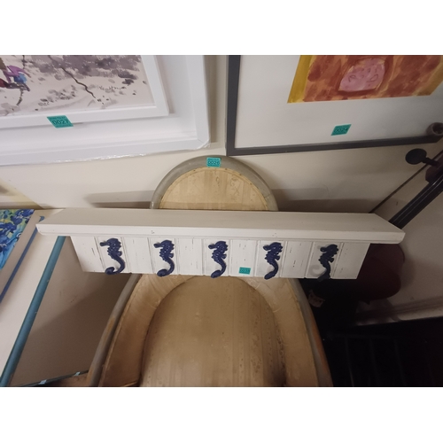 38 - White Painted Coat Rack with Sea Horse Coat Hooks (88cm x 22cm x 11cm)