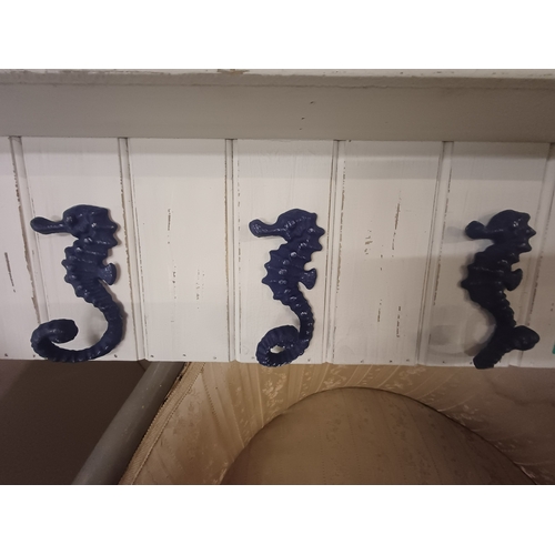 38 - White Painted Coat Rack with Sea Horse Coat Hooks (88cm x 22cm x 11cm)