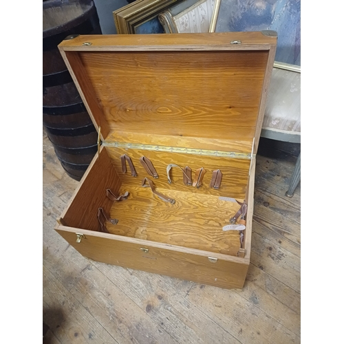 41 - Fauchon of Paris Brass Bound Hardwood Picnic Hamper Box with Fitted Interior (63cm x 40cm x 38cm)