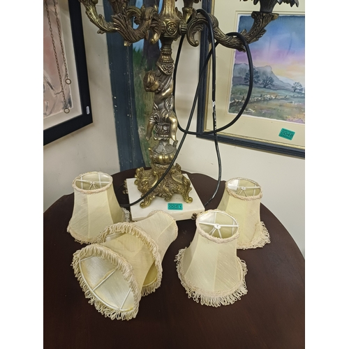 51 - Impressive 4 Branch Marble and Brass Table Lamp (70cm Tall)