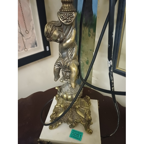 51 - Impressive 4 Branch Marble and Brass Table Lamp (70cm Tall)