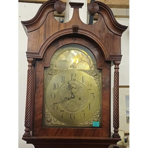 57 - Victorian Mahogany Case 8 Day Brass Dial Longcase Clock with Pendulum  and Weights