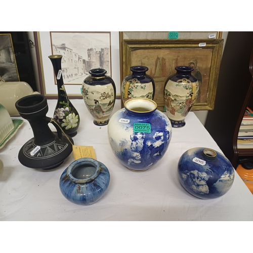 75 - Two Royal Doulton Vases, Three Oriental Satsuma Vases and others