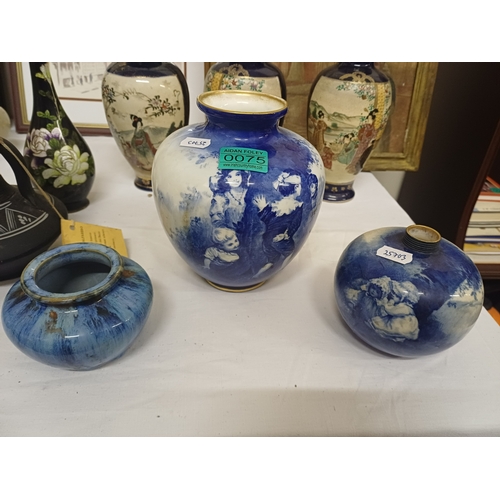 75 - Two Royal Doulton Vases, Three Oriental Satsuma Vases and others