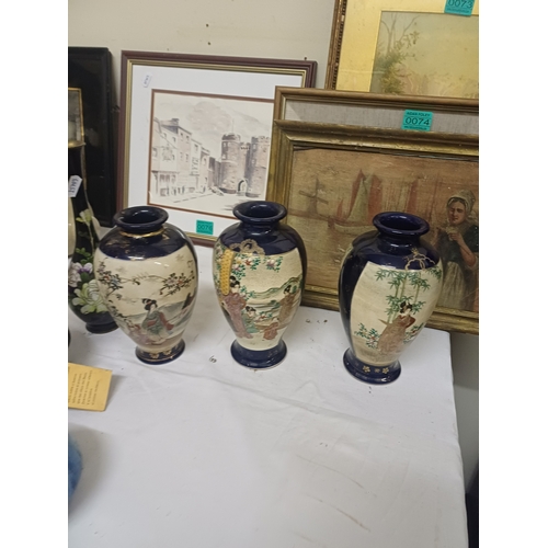 75 - Two Royal Doulton Vases, Three Oriental Satsuma Vases and others