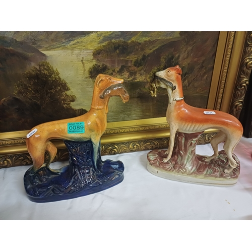 89 - Two Victorian Staffordshire Pottery Greyhounds (30cm Tall)