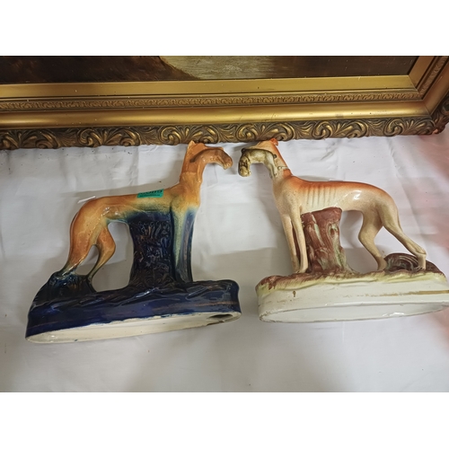89 - Two Victorian Staffordshire Pottery Greyhounds (30cm Tall)